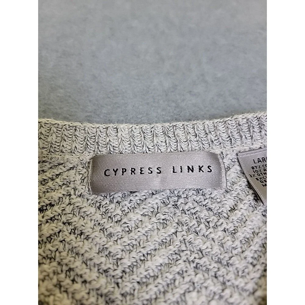 Vtg‎ Cypress Links V Neck Sweater Mens L White Gray Knit Cotton Blend Golf Dad